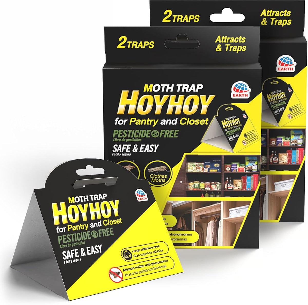 HOY HOY Moth Trap 2 Packs (4 Traps) Pheromone-Infused Glue Traps